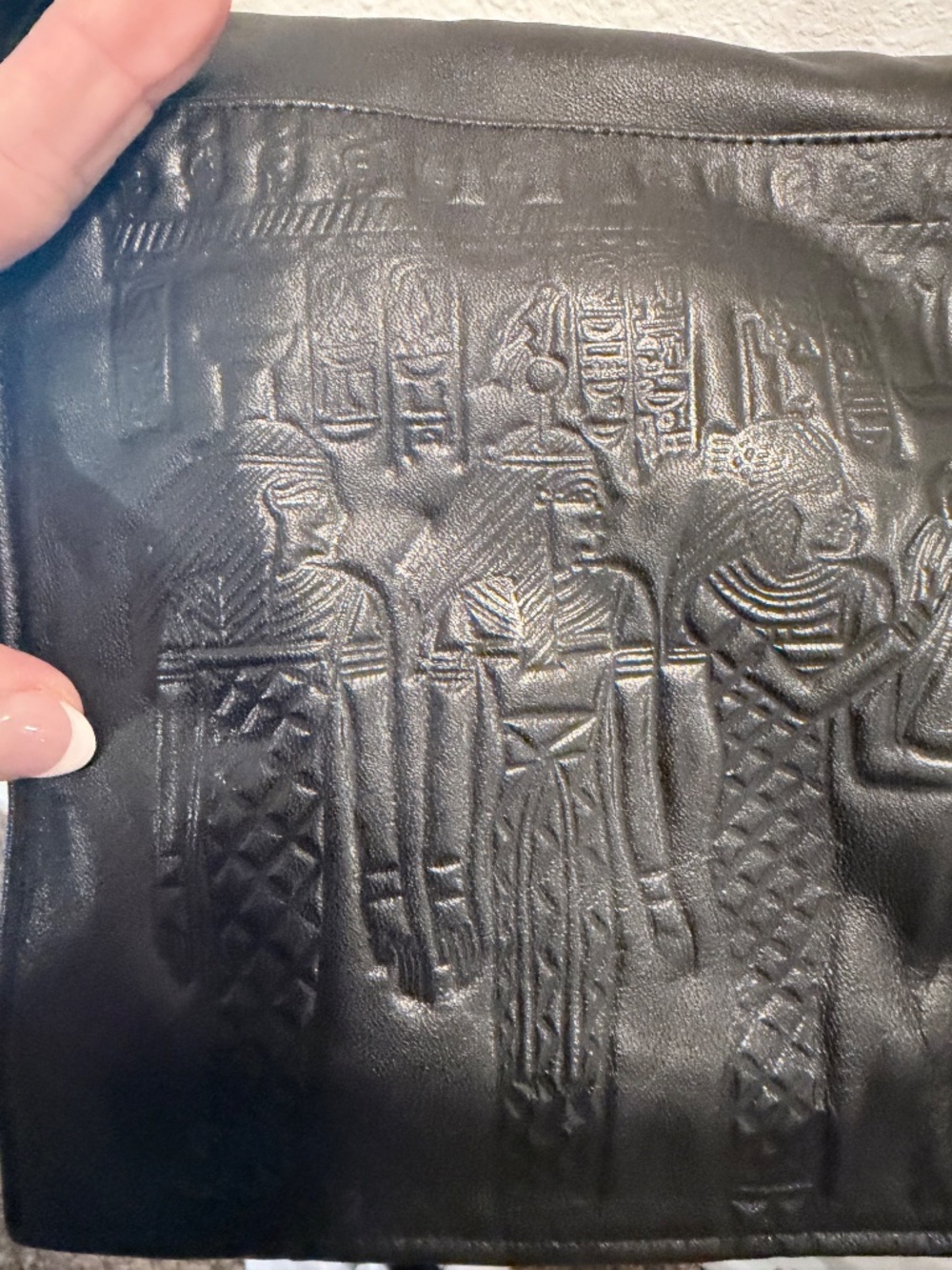 Artisan Black Leather Egyptian Hand-Tooled Embossed Crossbody Bag - Picture 5 of 14